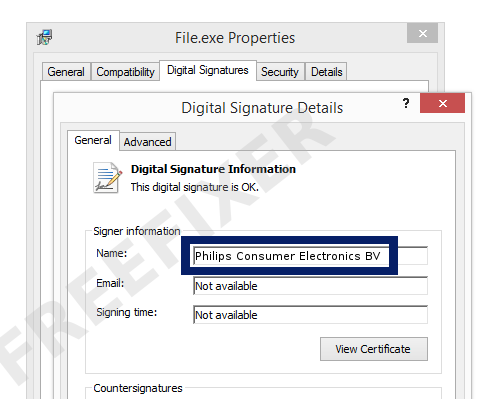 Screenshot of the Philips Consumer Electronics BV certificate
